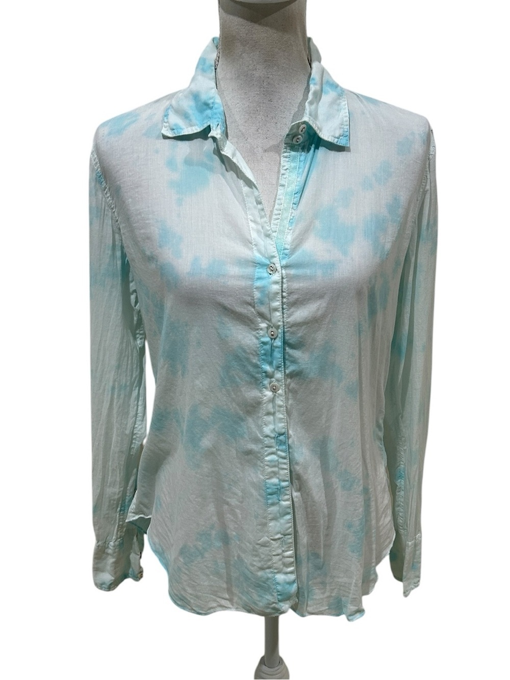 Cino Tie-Dye Aqua Blue Button-Down cotton Shirt sleeve tab India made medium